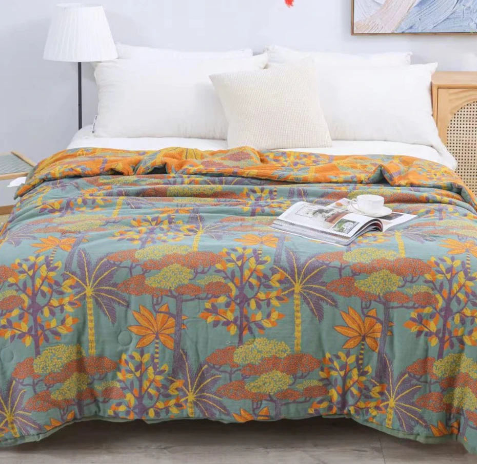 1.5*2.0米 双层有氧色纱纯棉小被子-热带雨林