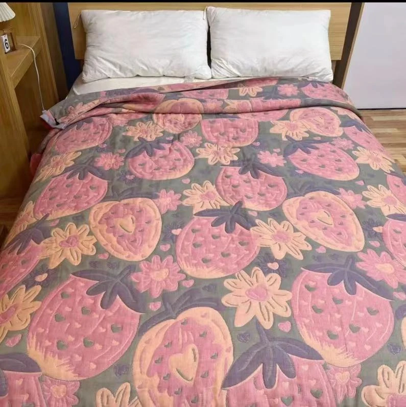 【大草莓】200*230cm多层纱布盖毯床盖