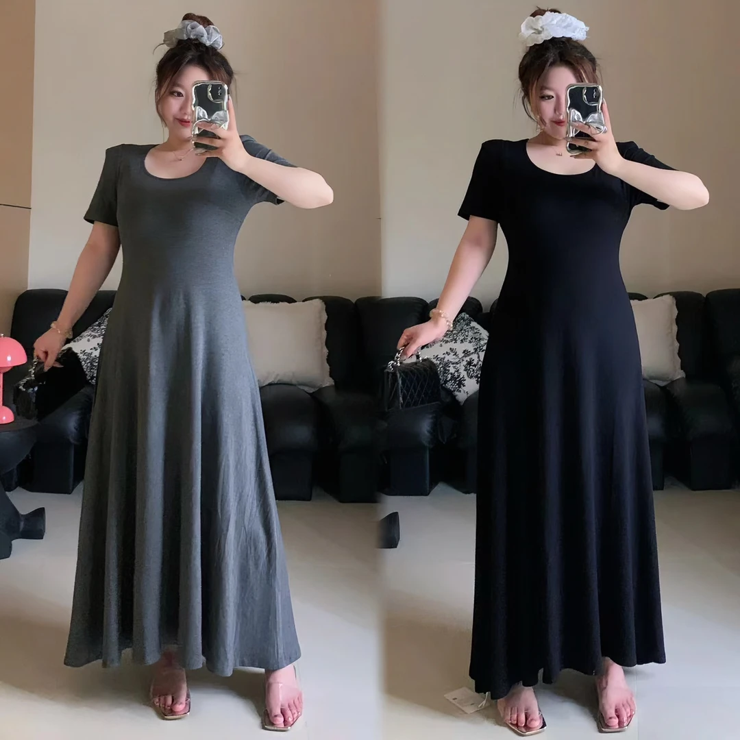 博主专享 慵懒垂垂裙 定制款 大U领垫肩收腰显瘦连衣裙D331