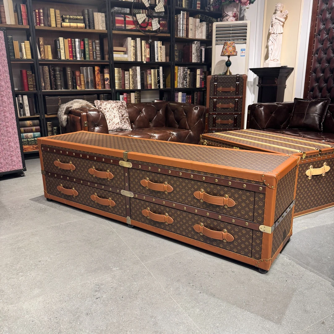 【源头工厂】法国别墅老花色电视柜全皮包裹储物柜长200宽48高59cm