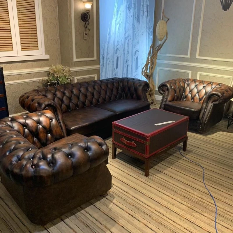 美式经典拉扣擦色沙发（1+1+3）