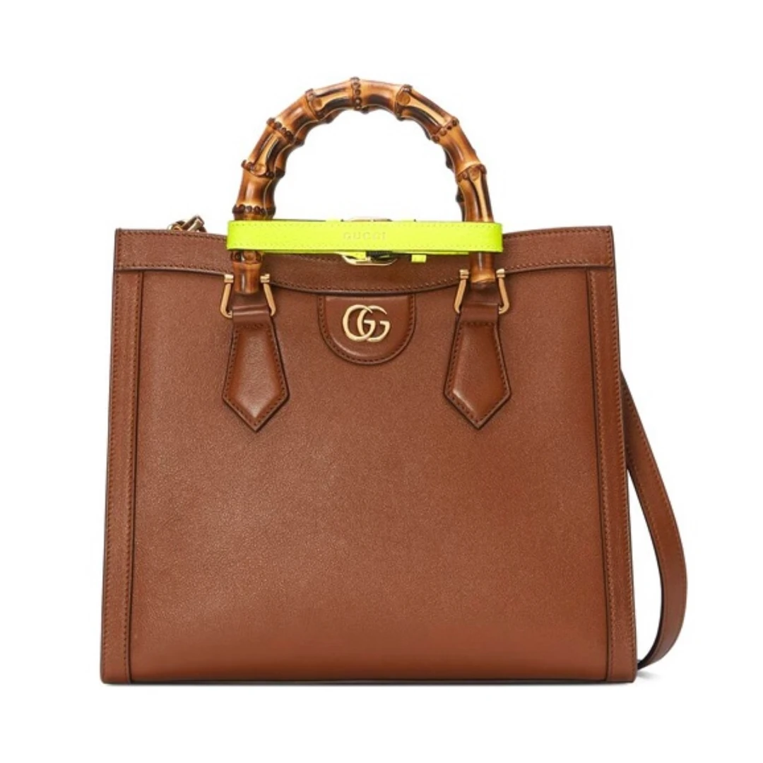 GUCCI/古驰竹节金标logo皮革托特包单肩斜挎手提包