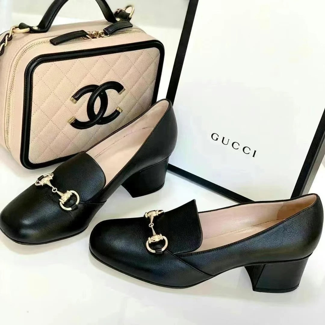 全新未使用 GUCCI/古驰 马衔扣女鞋时尚百搭高跟粗跟单鞋乐福鞋