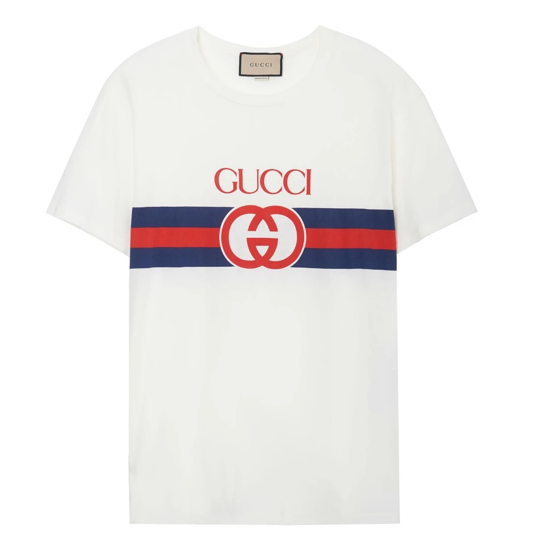 未使用 GUCCI/古驰 （瑕疵）Gucci春夏红蓝条纹印花logo短袖T恤