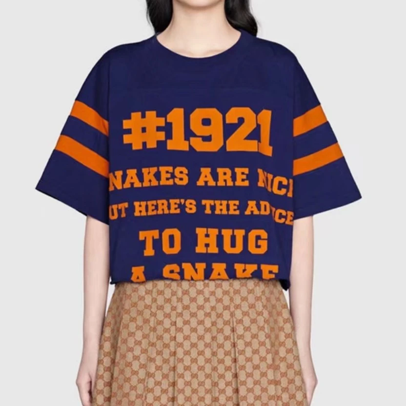 GUCCI/古驰（瑕疵）古驰Gucci1921系列短款女士休闲宽松T恤字母短袖