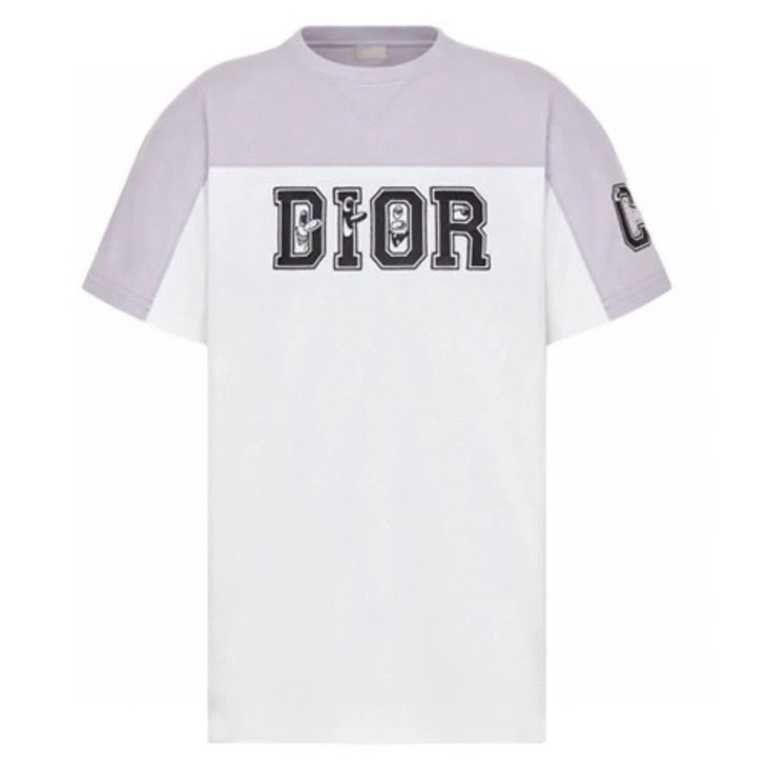 未使用 DIOR/迪奥 迪奥logo拼色男女同款圆领短袖T恤紫色