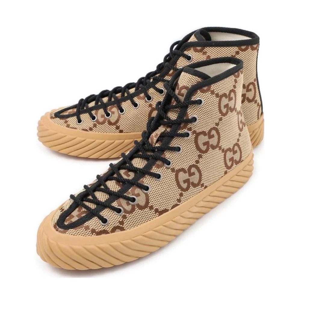 未使用 GUCCI/古驰 男士高帮时尚板鞋满印老花系带平底透气鞋