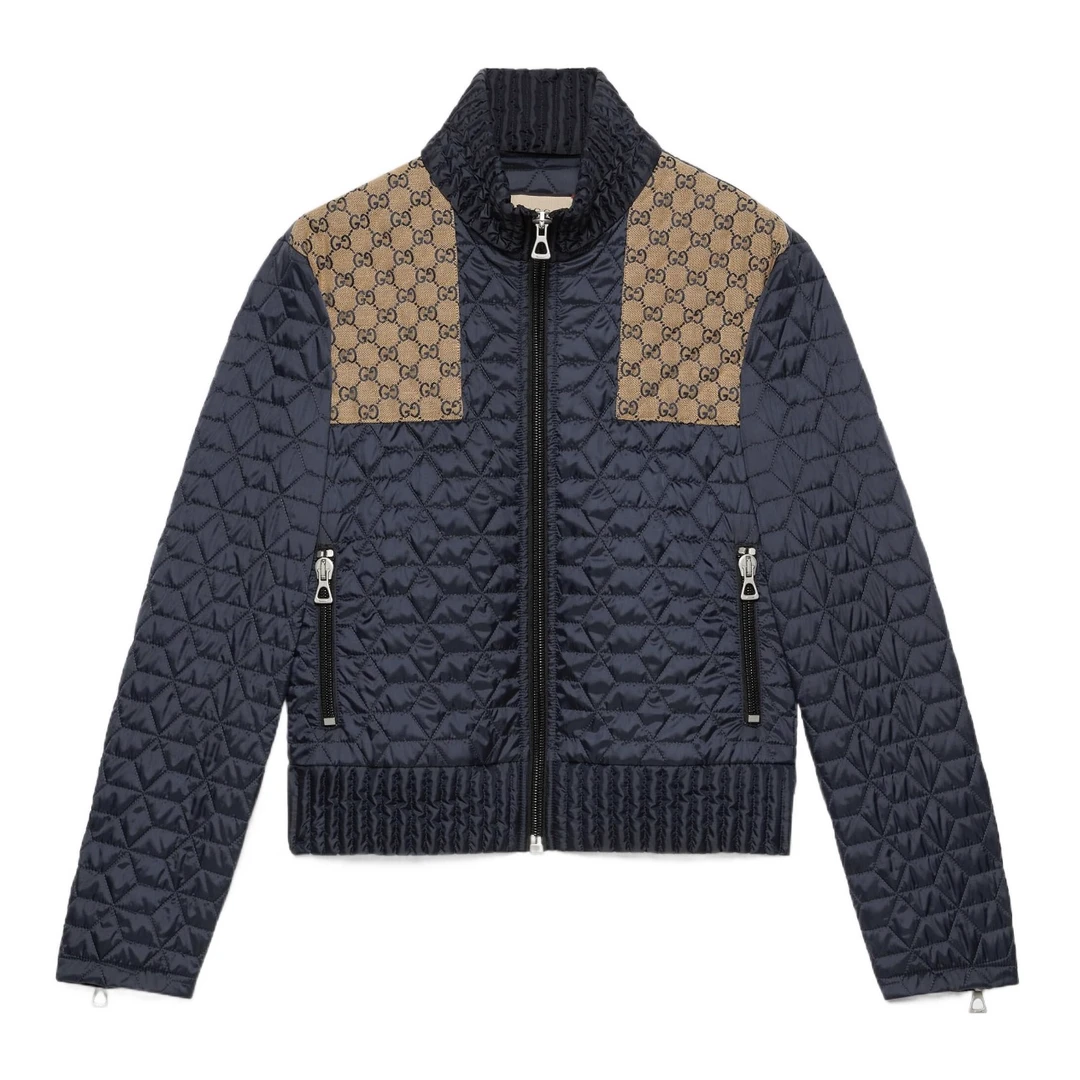 全新未使用 GUCCI/古驰 古驰剪标拼色GG织物拼接拼色夹克外套