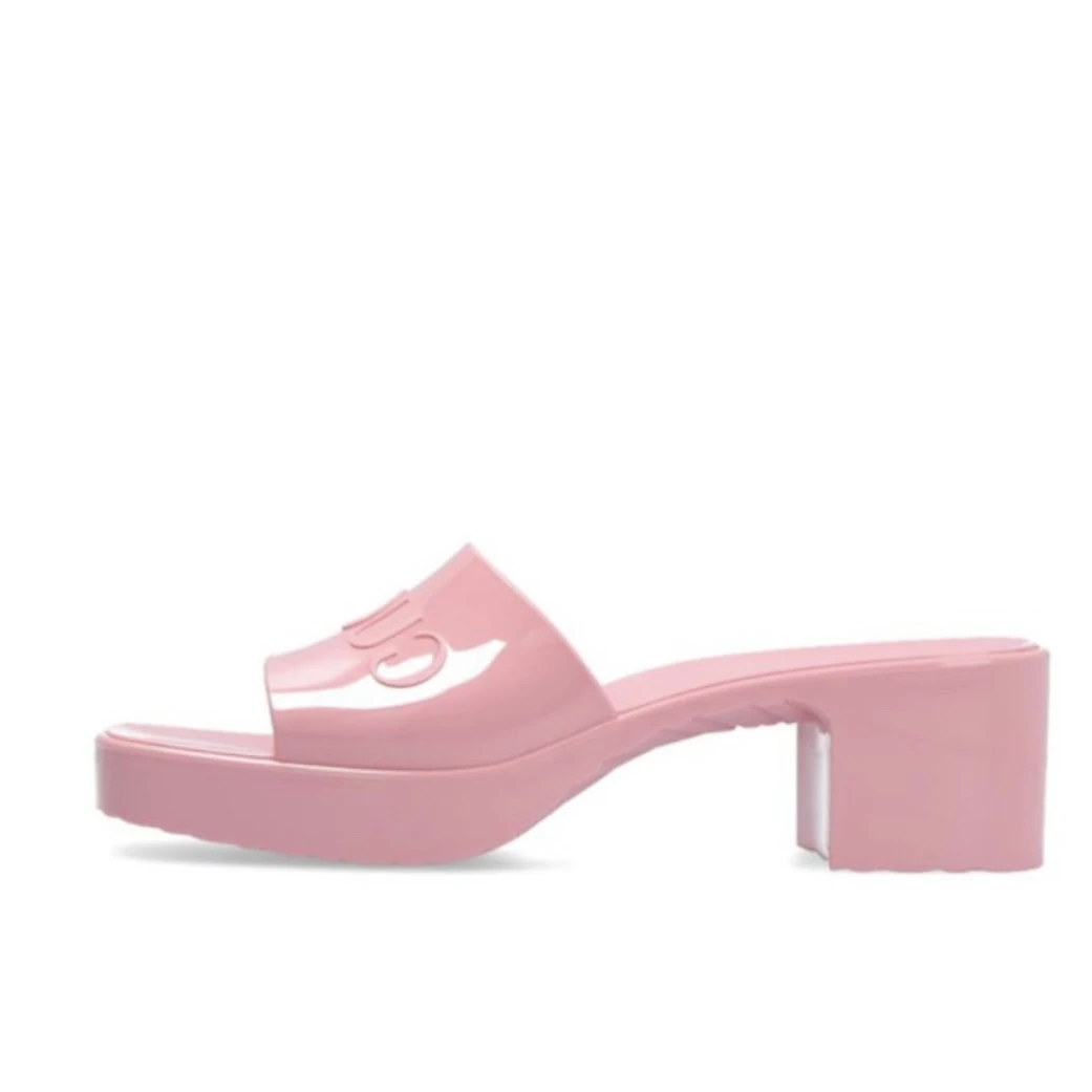 未使用 GUCCI/古驰 粉色粗跟一字拖鞋6cm