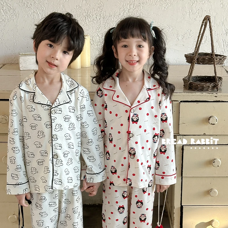 【面包兔】儿童秋季棉毛翻领家居服套装男女童睡衣两件套ZZAJ001