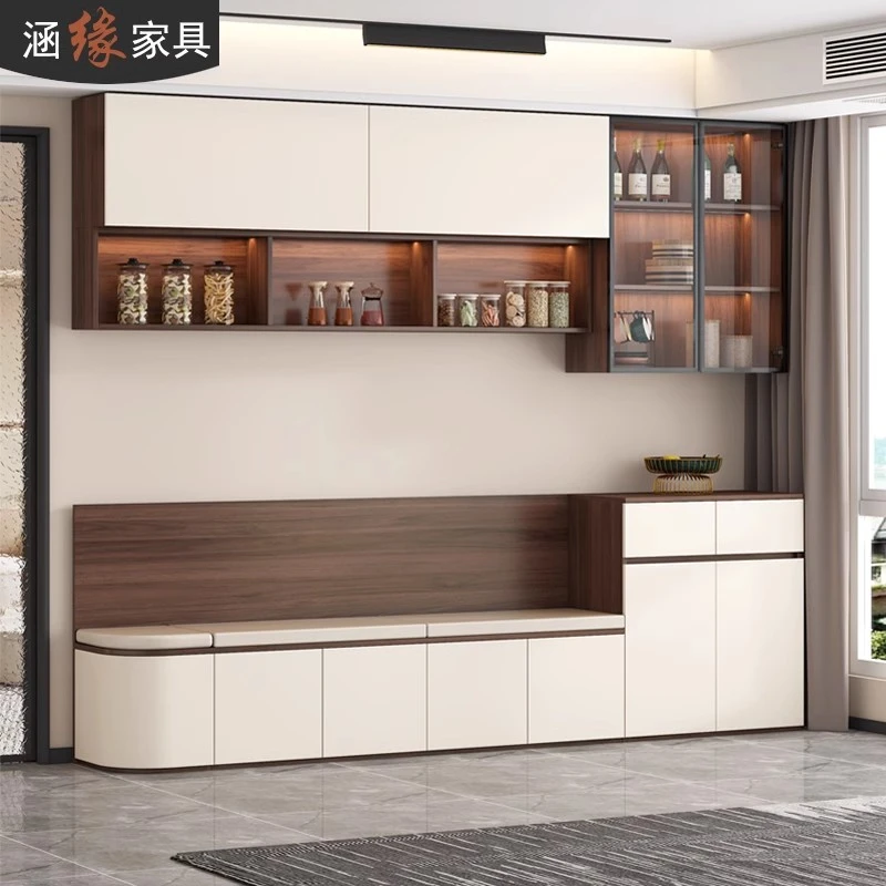 现代简约圆弧卡座餐边柜一体靠墙酒柜家用客厅餐厅储物柜子7G364