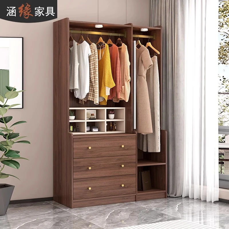现代简约衣柜卧室衣帽架落地挂衣架置物架一体开放式储物柜7A33