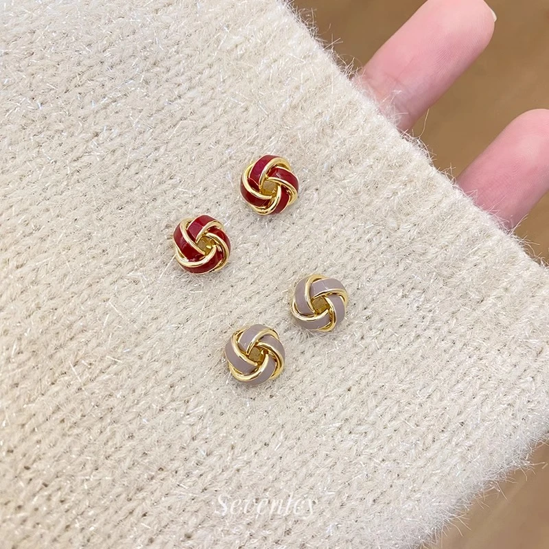 铜合金耳饰 棉花糖耳钉设计感编织同心结风车耳环高级感百搭耳饰