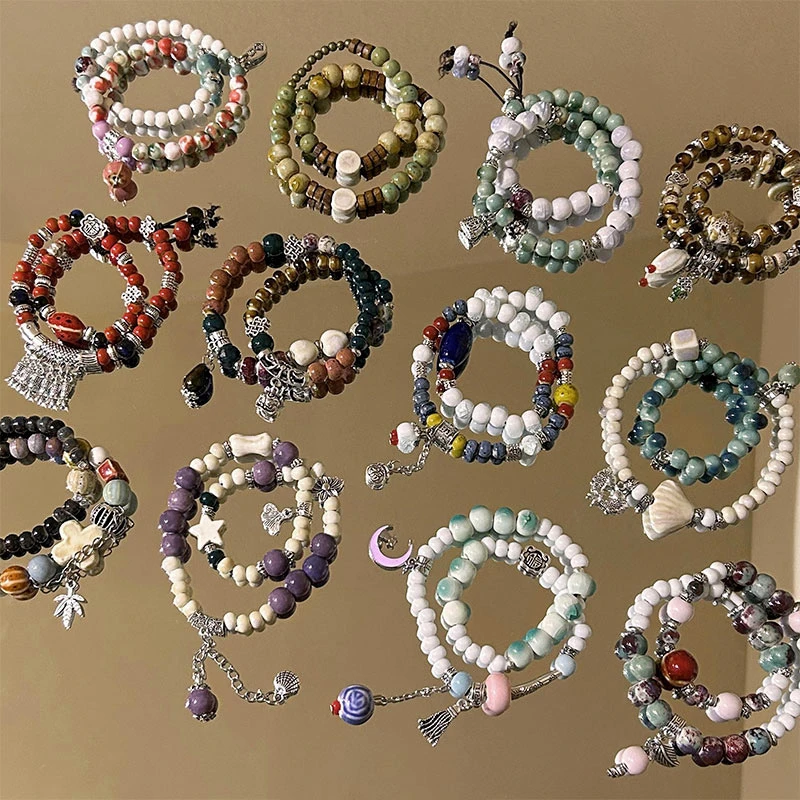 非金属陶瓷手链 新中式禅意国风双圈陶瓷串珠手链女高级感民族风