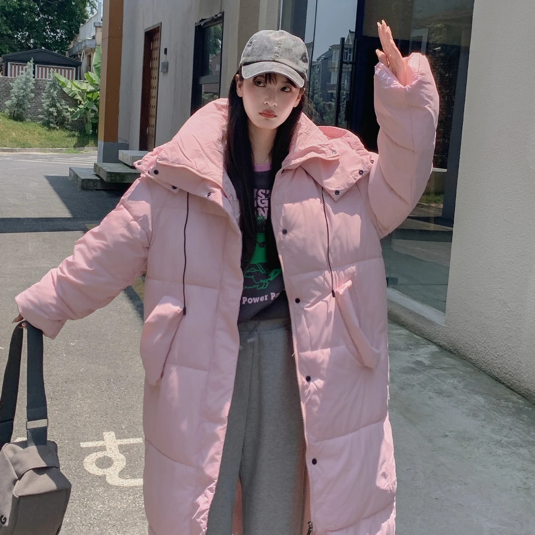 加绒棉服过膝冬季新款韩版加厚宽松棉衣修身外套面包女士棉袄