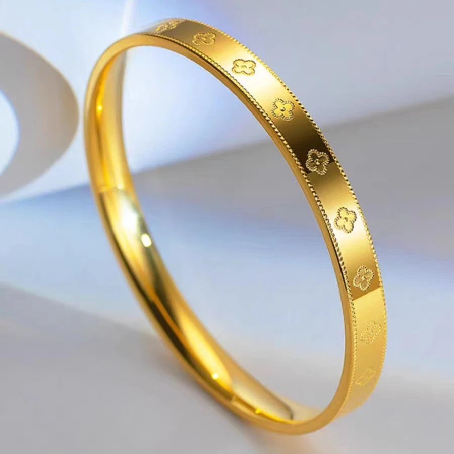 钛钢手镯 经典款四叶草手镯 新款气质百搭饰品简约镯子精致不掉色