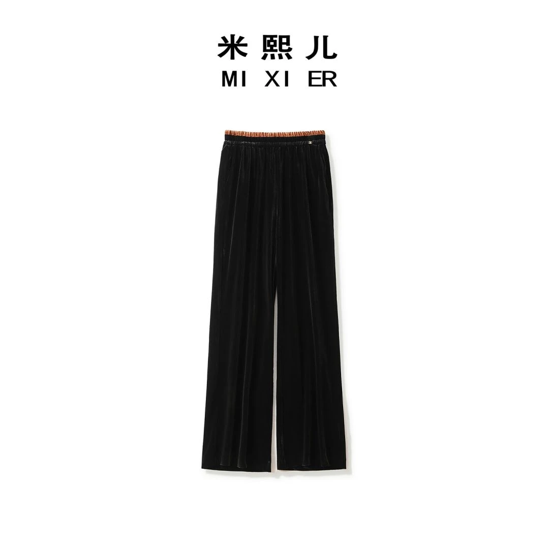 【深圳米熙儿】新款春秋直筒休闲黑色显瘦女士丝绒裤273039