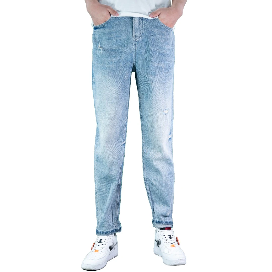 男士破洞牛仔小脚裤YM009春夏百搭牛仔裤时尚休闲高腰潮流印花