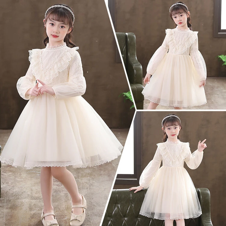 女童秋季公主裙2023新款长袖洋气网纱裙儿童连衣裙