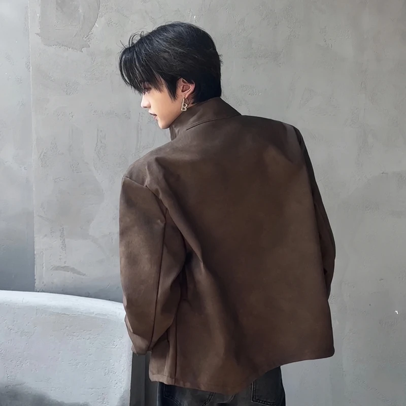 cleanfit高级感垫肩外套男短款春秋飞行员夹克美式复古机车服皮衣