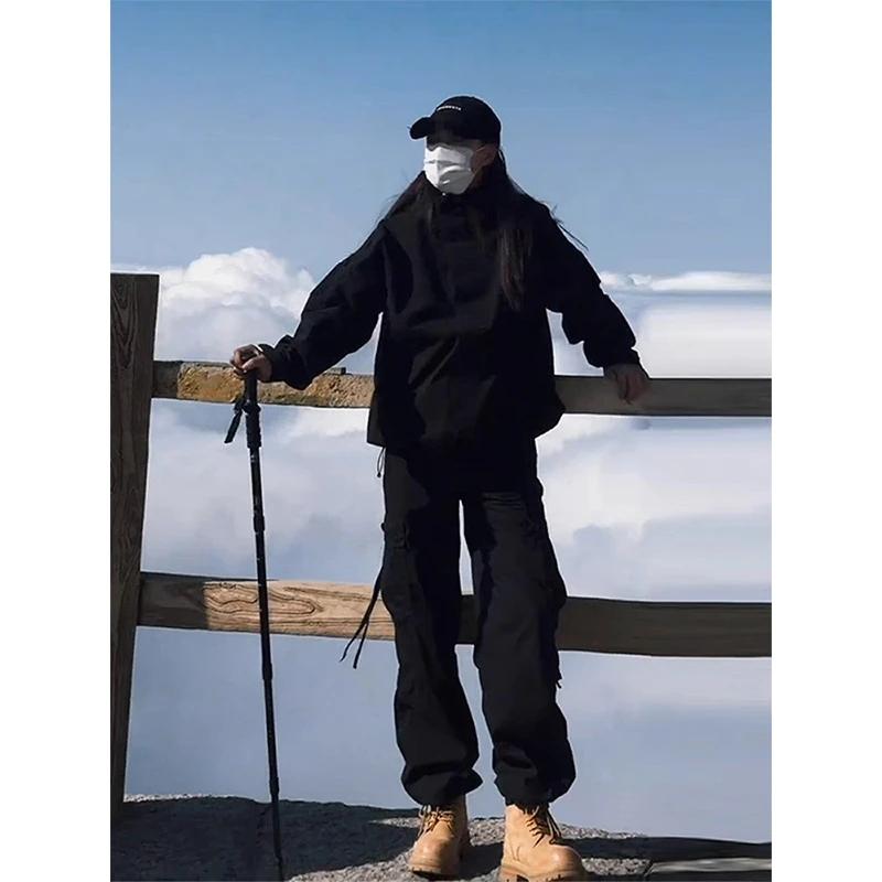 黑武士夹克搭配的裤子男款春秋季爬山机能冲锋长裤户外登山工装裤