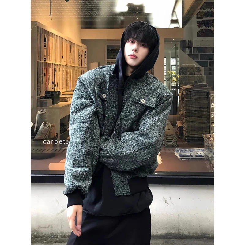 cleanfit墨绿色短款夹克男秋冬高级感小香风外套美式潮牌痞帅上衣