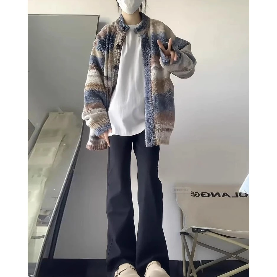 美式vibe微喇裤子高街潮牌弹力新塘牛仔裤男款修身窄版宽松直筒裤