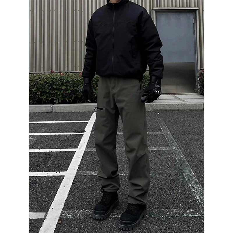 美式军绿色硬壳冲锋裤男款秋冬季加绒加厚防风裤子户外滑雪登山裤