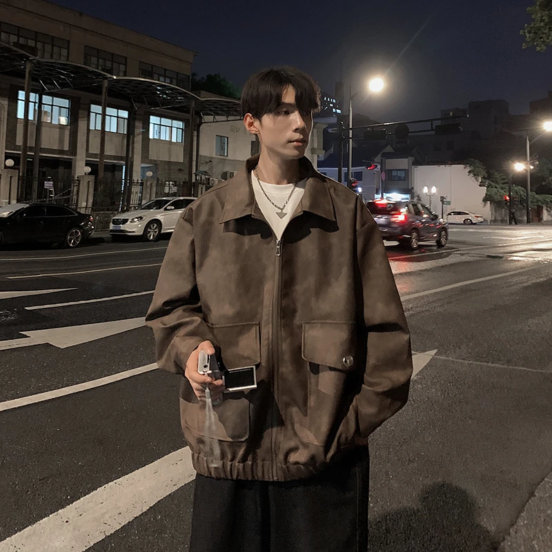 美式vintage复古水洗雪花设计皮衣夹克男款春秋季痞帅高级感外套