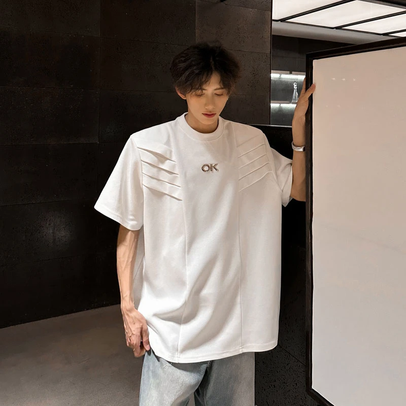 小众设计感解构垫肩短袖男高级感痞帅男装小领口t恤美式重磅半袖