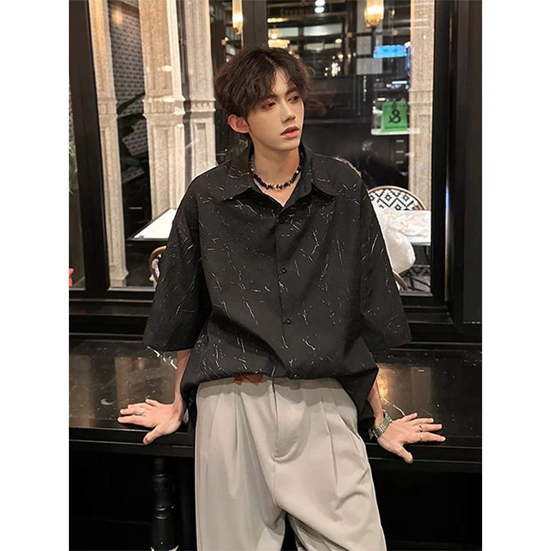 英伦雅痞男装肌理感衬衫设计感高级短袖衬衣男薄款发型师夏季穿搭