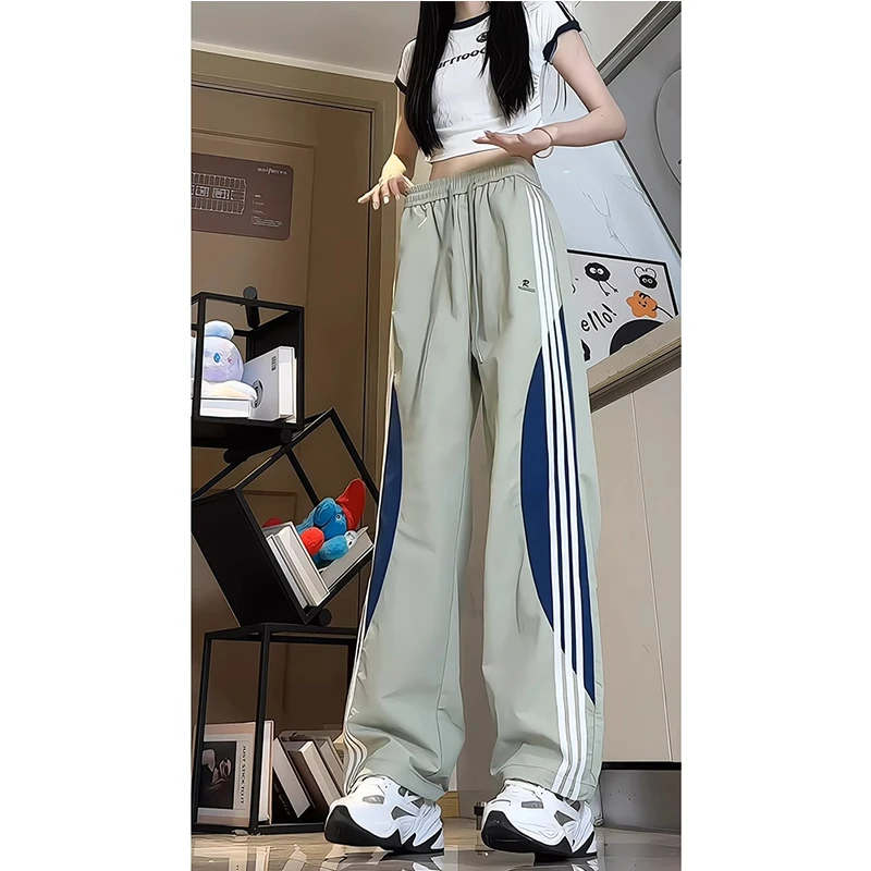 多巴胺条纹速干裤子男夏季薄款拼接撞色运动休闲裤高个子显瘦长裤