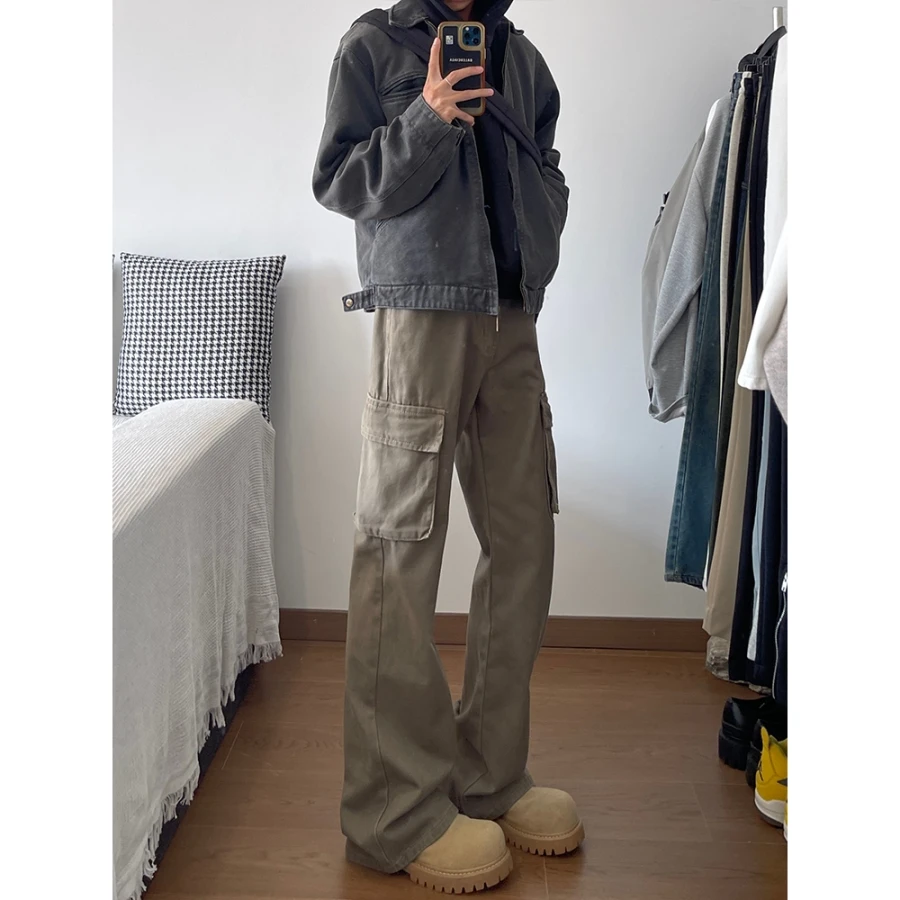 美式cleanfit弯刀设计感vibe工装裤男款美拉德多口袋微喇阔腿裤子