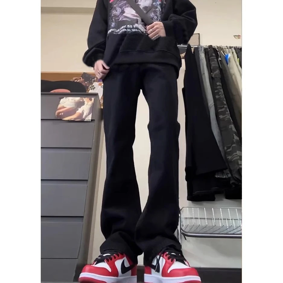 男生穿搭高级感裤子美式高街vibe弹力黑色软牛仔裤修身显瘦微喇裤