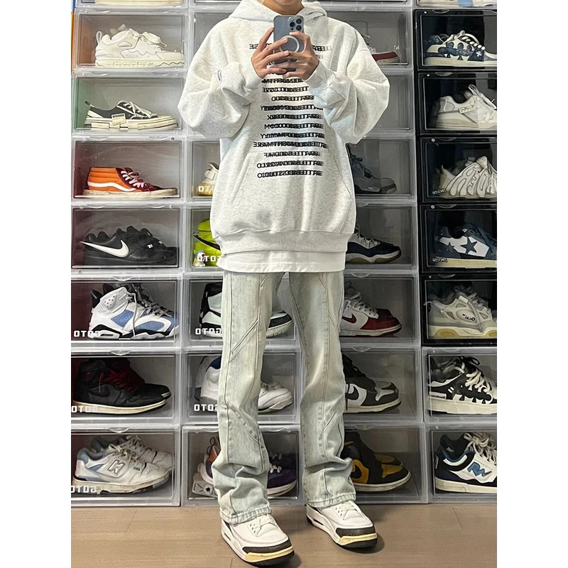 美式复古vibe风裤子男款水洗黄泥牛仔裤修身直筒高级感显瘦微喇裤