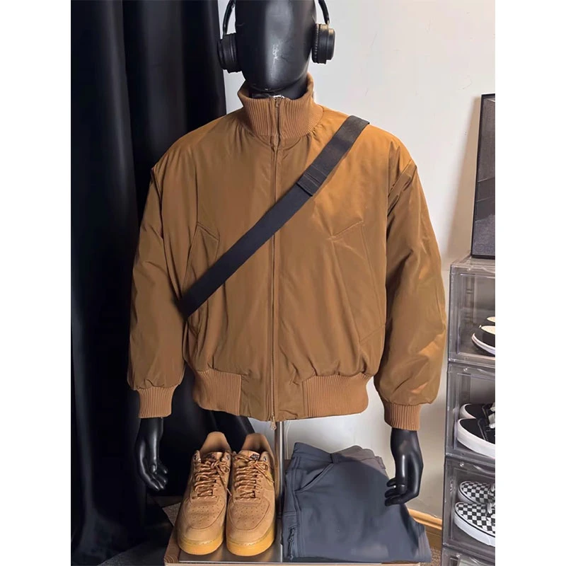 美式潮牌bomber夹克棉服男秋冬款美拉德廓形外套加厚保暖立领棉衣