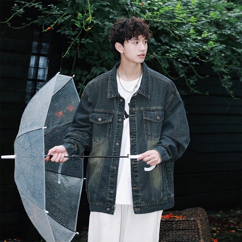 cleanfit美式复古蓝牛仔外套男生春秋款水洗做旧男士夏季夹克上衣