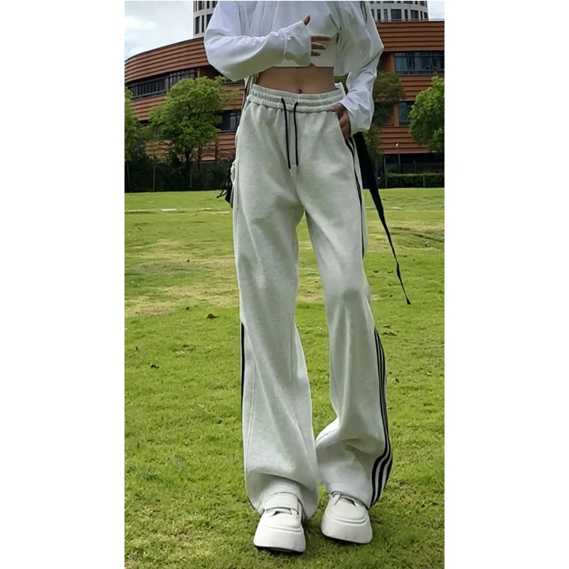 美式潮牌条纹卫裤男秋季百搭垂感运动休闲裤直筒宽松休闲阔腿长裤