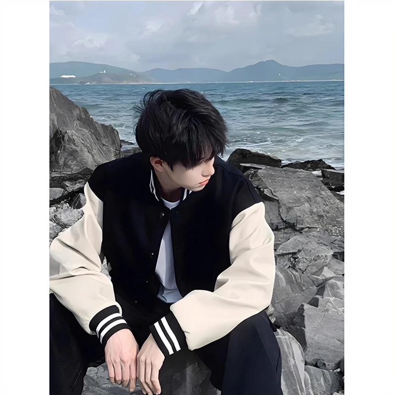 美式复古棒球服外套男款春季少年感穿搭PU皮拼接vintage飞行夹克