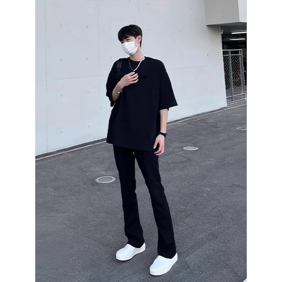 美式vibe风裤子高街黑色弹力牛仔裤男款高腰显瘦不贴腿直筒微喇裤