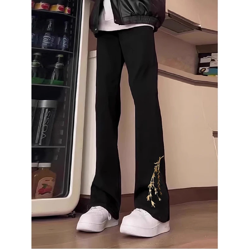 新中式男装国风裤子男款夏季竹子刺绣青少年西裤垂坠高级感冰丝裤