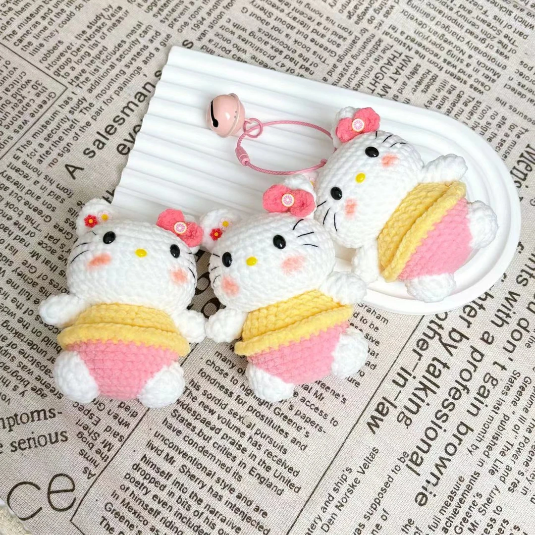 卡通可爱挂件kitty玩偶毛线钩针手工编织可爱包挂钥匙手工diy礼物