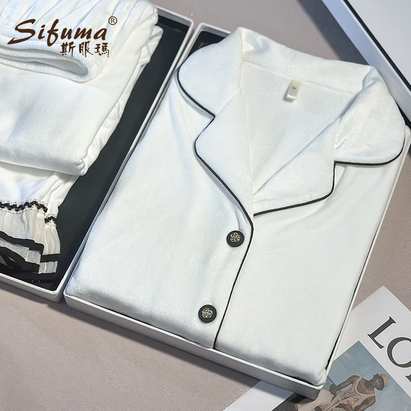 Sifuma/斯服玛《小香风》秋冬睡衣女套装长袖海岛绒可出门家居服