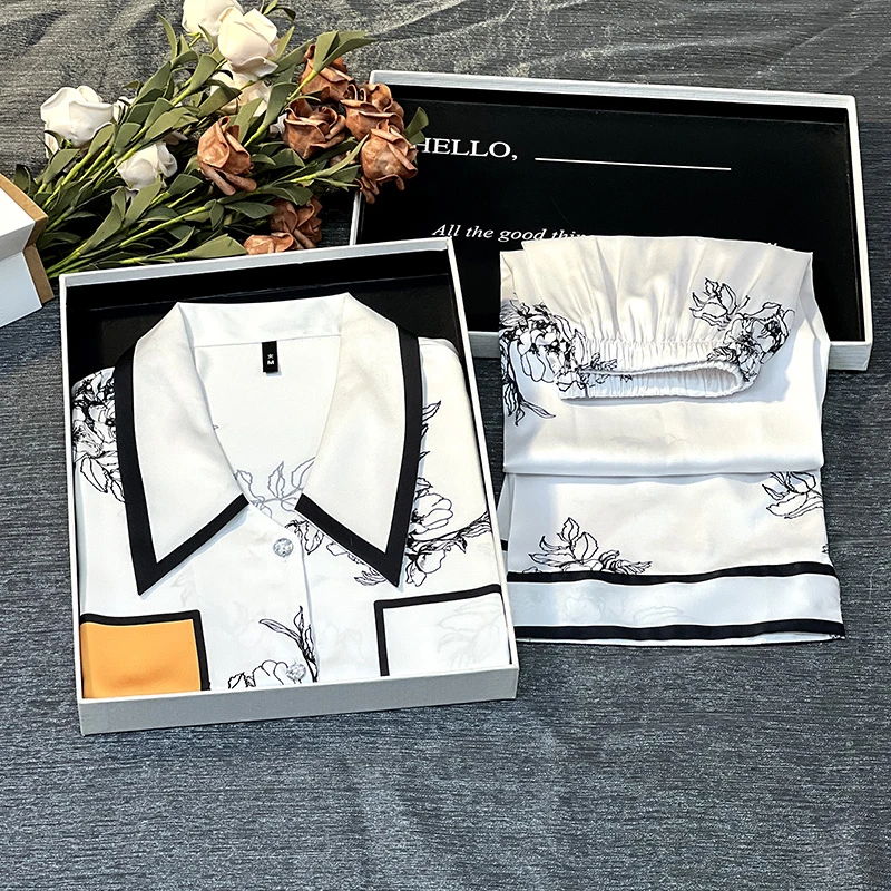 Sifuma/斯服玛《水墨画》春秋丝质轻奢睡衣女套装秋季时尚家居服