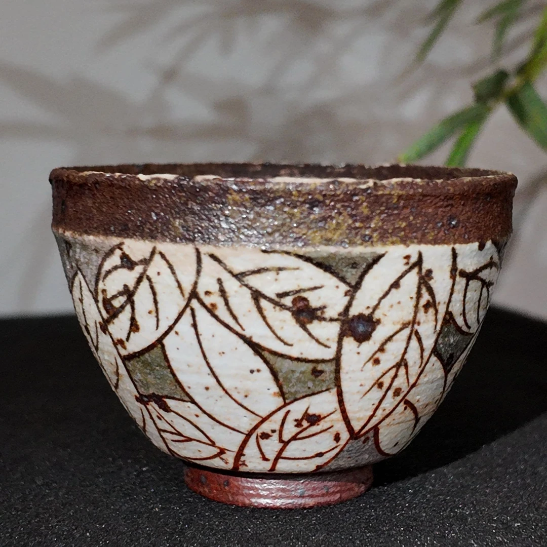 柴烧粗陶大茶碗手绘普洱茶杯复古主人杯全手工