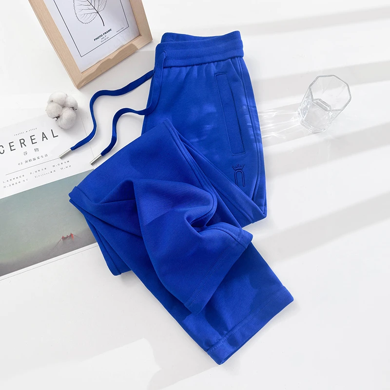 高级感克莱因蓝2024年新款加绒卫裤女款秋冬直筒大码休闲运动长裤