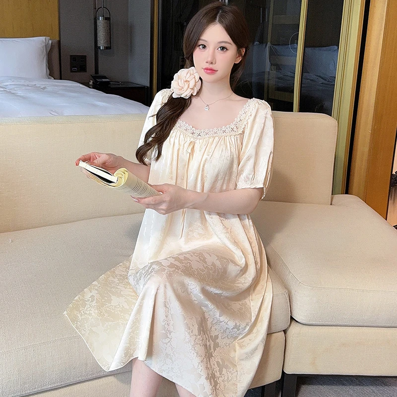 公主风性感冰丝吊带睡裙少女宽松大码胖mm可外穿带胸垫睡衣连衣裙