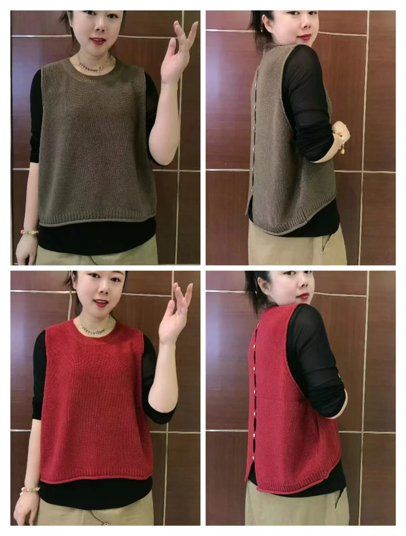 棉针织后排扣套头马甲