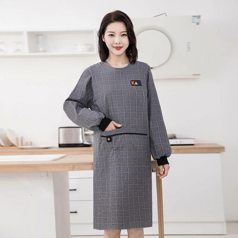高档时尚纯棉围裙厨房女罩衣大人反穿衣加厚耐脏干活工作围腰定制