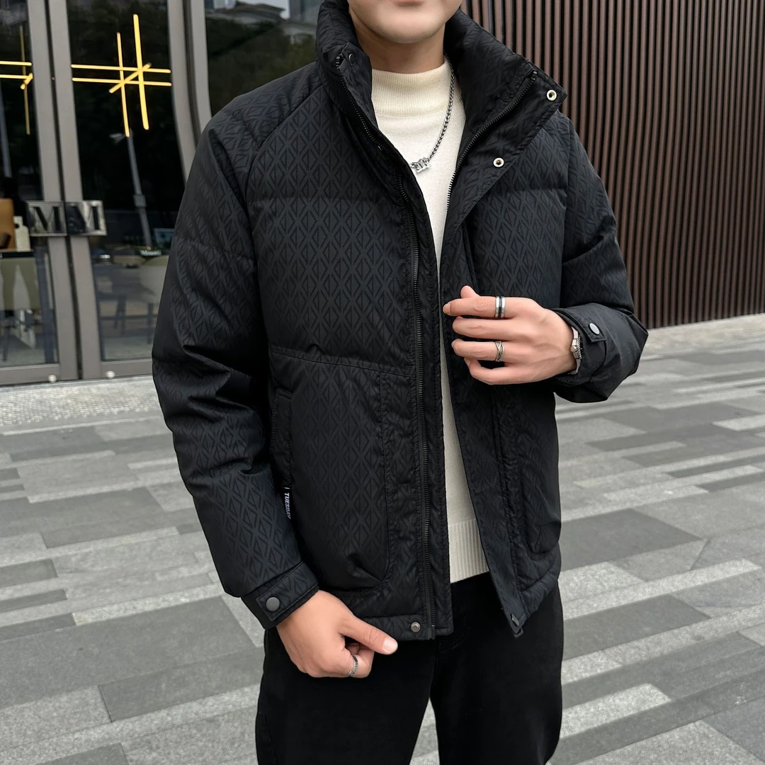 VRWPUI男装2023冬棉服男加厚暗纹立领潮牌百搭时尚棉衣棉袄外套男